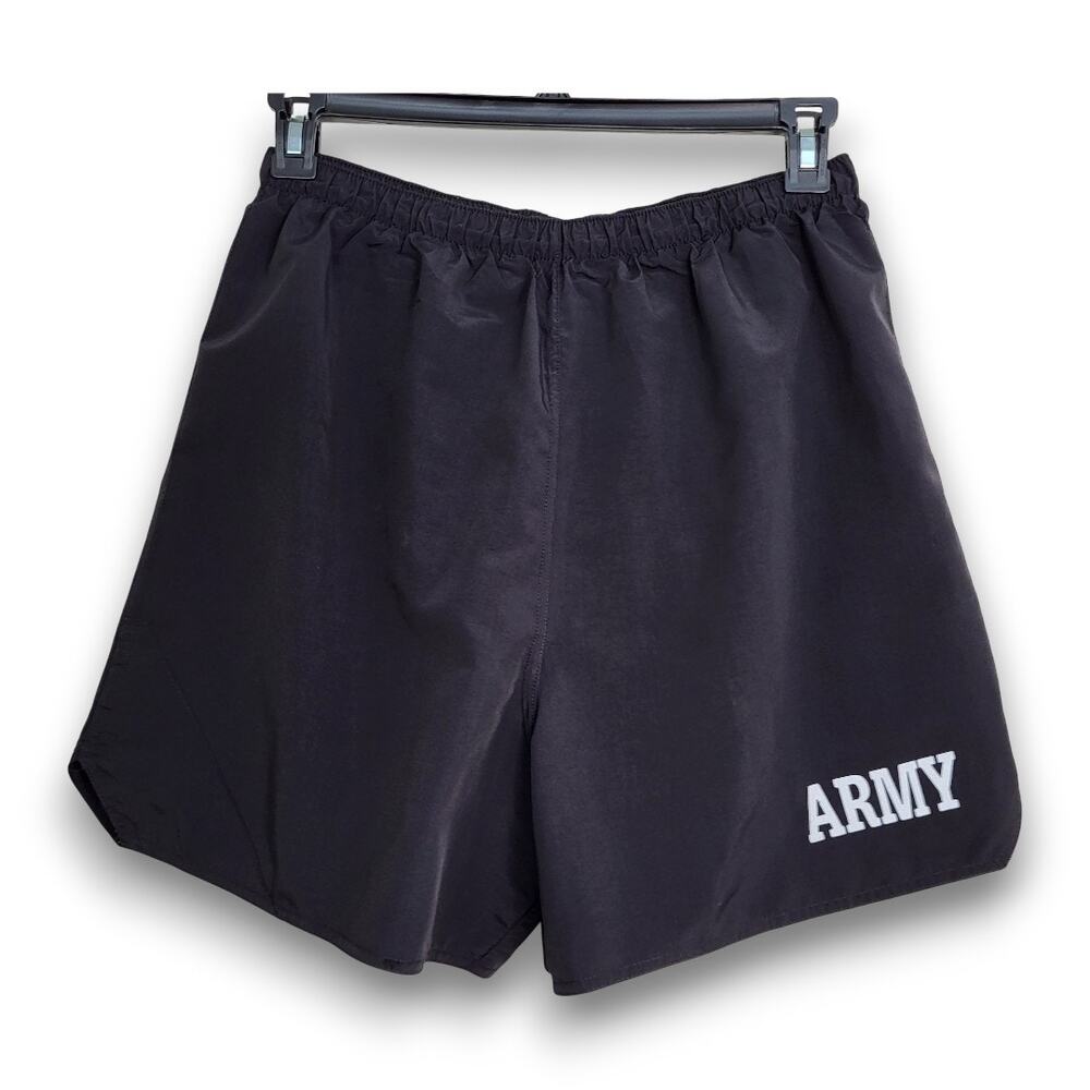 US Army PT Shorts Large Black Old Style Reflective Logo Nylon Lined - Picture 2 of 5